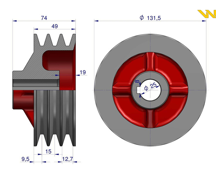 Koło pasowe małe Kosiarka rotacyjna polska 1,35 Waryński 50700010080