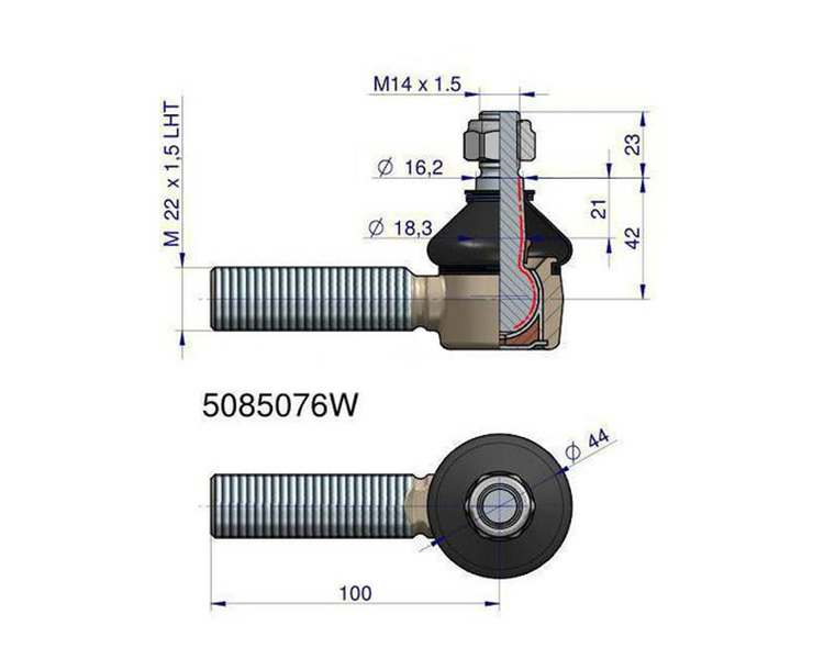 Przegub kierowniczy FIAT 100mm M22x1,5 L 5085076 WARYŃSKI