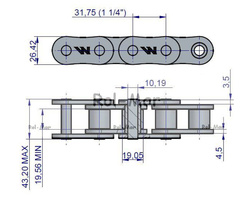 Łańcuch rolkowy 20B-1 (R1 1.1/4) 5 m Waryński