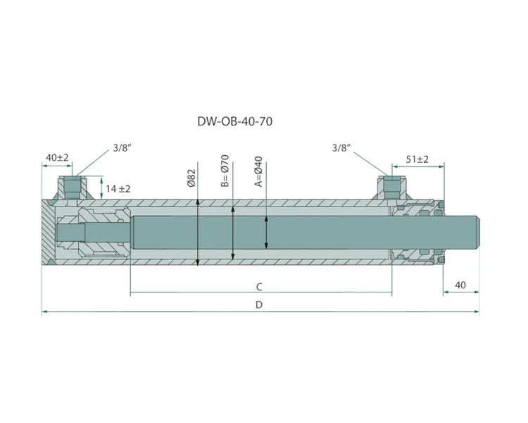 Siłownik hydrauliczny dwustronnego działania bez mocowania wysuw 300mm siła 6t