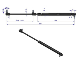 siłownik amortyzator gazowy A=326 B=165 F=200N skok 120, POLMO 3 LATA GWARANCJI