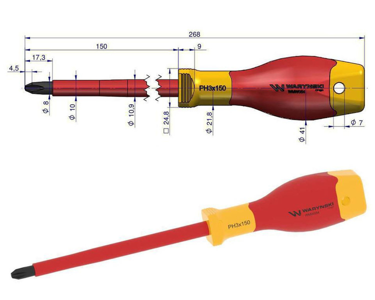 Wkrętak PH3 150 mm izolowany VDE stal S2 Waryński