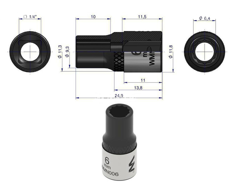 Nasadka dwunastokątna 1/4"  6 mm  Waryński