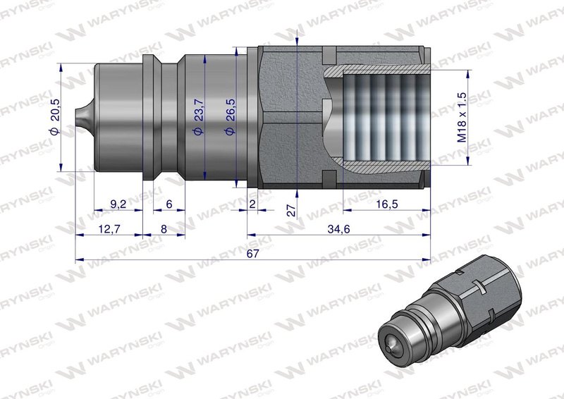 Szybkozłącze hydrauliczne EURO wtyczka M18x1.5 gwint wewnętrzny