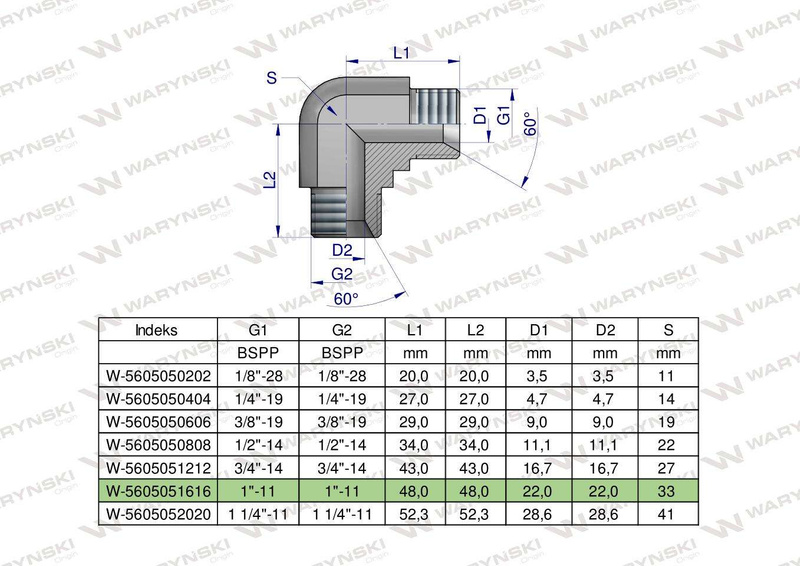 Kolanko hydrauliczne calowe BB 1" BSP (XW) Waryński