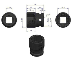 Nasadka udarowa sześciokątna 1/2" 24 mm Waryński