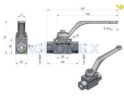 Zawór kulowy hydrauliczny 2-drogowy 2/2 - 1/4''BSP z otworami mocującymi 500 bar Waryński