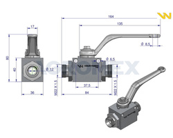 Zawór kulowy hydrauliczny 2-drogowy 2/2 M22x1.5 15L z otworami mocującymi 500 bar Waryński