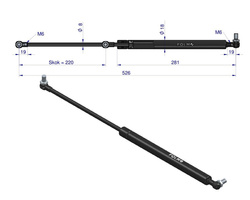 siłownik amortyzator gazowy A=526 B=260 F=100N skok 220, POLMO 3 LATA GWARANCJI 10368917