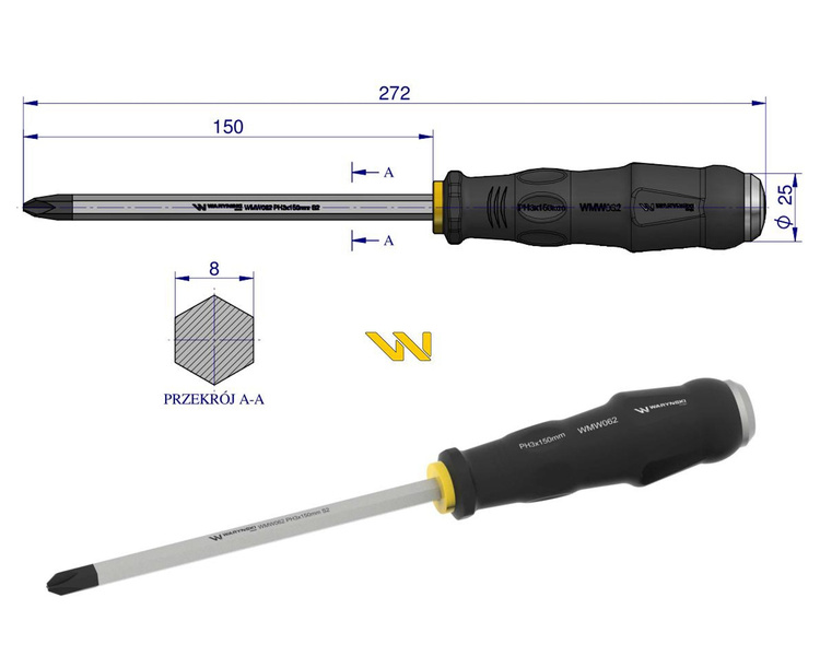 Wkrętak do pobijania PH3x150mm Waryński