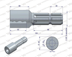 Redukcja adapter na wpust otwór wew. Q 25 mm na wałek 1 3/8" 6 wpustów WARYŃSKI