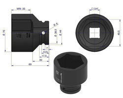 Nasadka udarowa sześciokątna 3/4" 49 mm Waryński