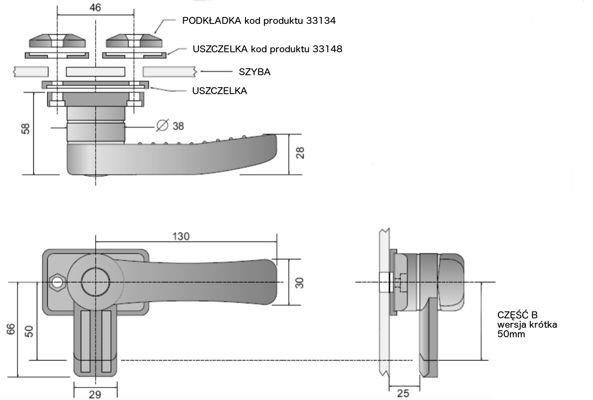 zamknięcie szyby lewe ciągnika, koparki B=50mm