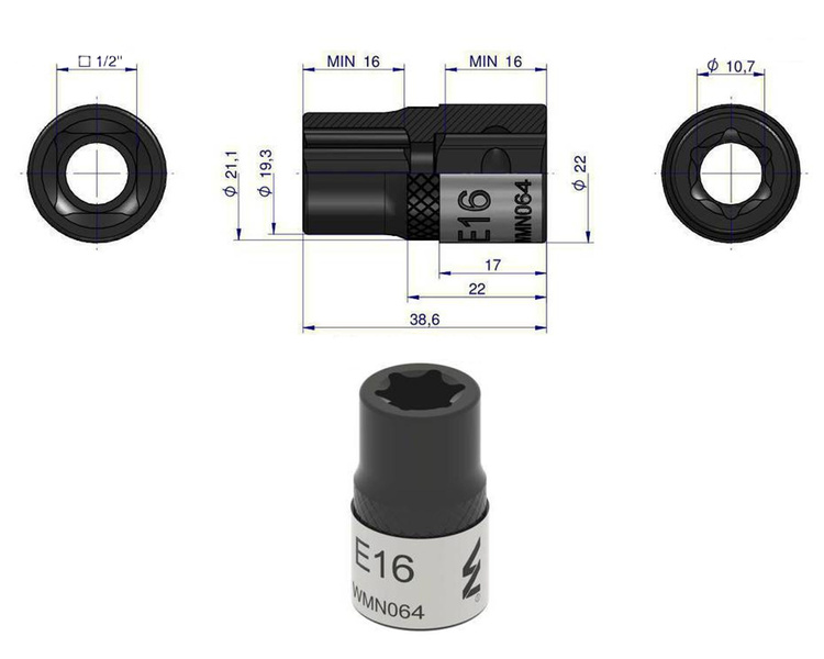 Nasadka star 1/2" E16 Waryński