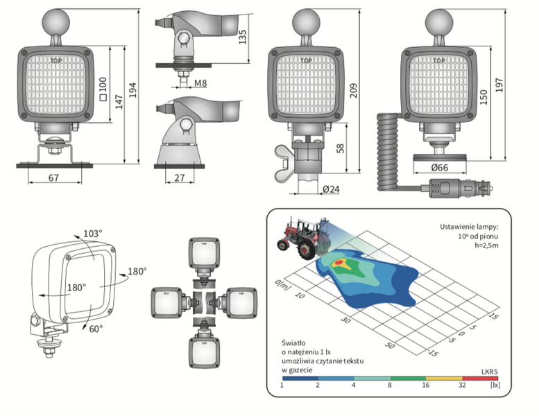 lampa robocza halogenowa 100x100mm WESEM złącze AMP 24V LKR5.26365 700/43900