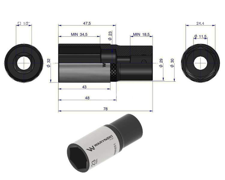 Nasadka sześciokątna 1/2" 24 mm długa Waryński