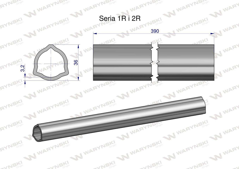 Rura wewnętrzna Seria 2R zewnętrzna Seria 1R do wału 510 przegubowo-teleskopowego 36x3.2 mm 390 mm WARYŃSKI [WR2321390]