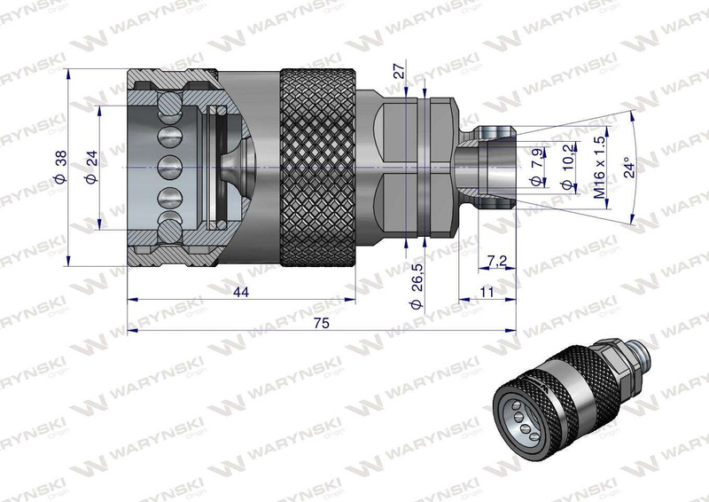 Szybkozłącze hydrauliczne gniazdo M16x1.5 gwint zewnętrzny EURO PUSH-PULL Waryński