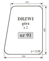 szyba do ciągnika C-330 kabina Chojnów I - drzwi góra (lewa, prawa) (91)