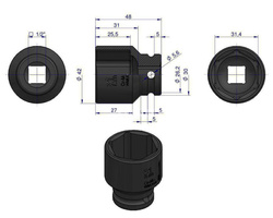 Nasadka udarowa sześciokątna 1/2" 31 mm Waryński