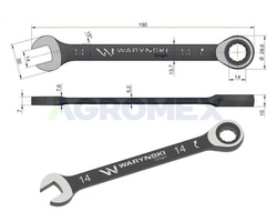 Klucz płasko-oczkowy 14 mm z grzechotką 72 zęby Waryński