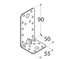 Kątownik łącznik z przetłoczeniem 90x50x55x2,5 dmx