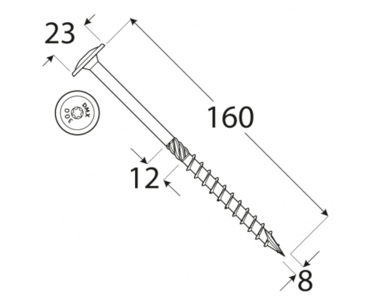 Wkręt ciesielski z łbem talerzowym 8x160 Domax DMX