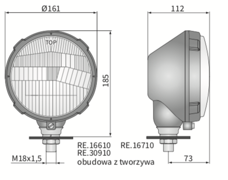 lampa przednia prawa, reflektor główny R2 Ursus WESEM RE.13910 Ø161mm