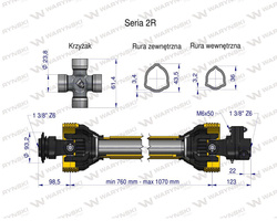 Wał przegubowo-teleskopowy 760-1070mm 270Nm sprzęgło z kołkiem 900Nm CE seria 2R WARYŃSKI