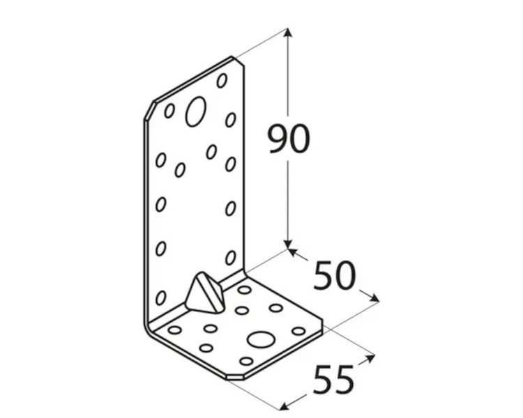 Kątownik łącznik z przetłoczeniem 90x50x55x2,5 dmx