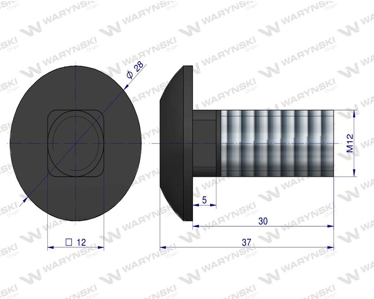 Śruba kpl. płużna grzybkowa podsadzana M12x30 mm Lemken Smaragd Waryński