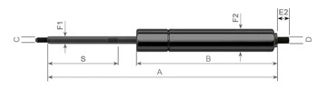siłownik amortyzator gazowy A=670 B=370 F=1100N M10