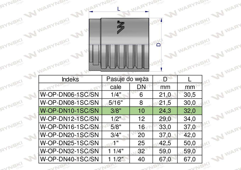 Tuleja oprawka DN 10 1SN 1SC PREMIUM Waryński