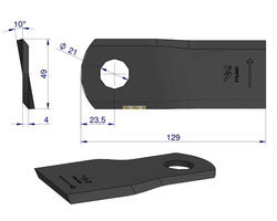 Nóż. nożyk kosiarka lewy 129.5x48x4mm otwór 21.2 129MEL Marangon WARYŃSKI
