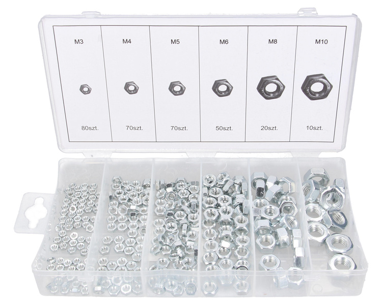 nakrętki metryczne nierdzewne M3-M10 zestaw 300 szt w zamykanym pojemniku