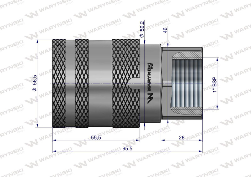 Szybkozłącze hydrauliczne suchoodcinające gniazdo G1"BSP gwint wewętrzny ISO16028 Waryński 