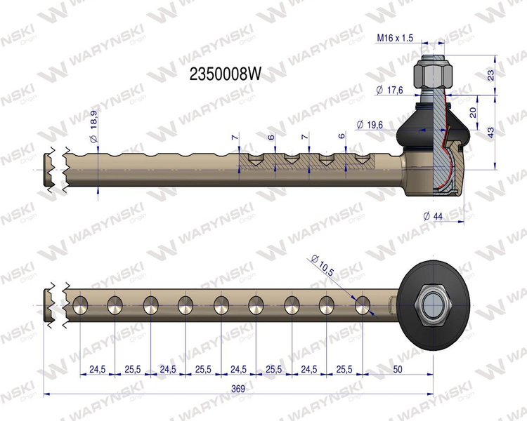 Przegub kierowniczy 369mm JCB 2350008 WARYŃSKI