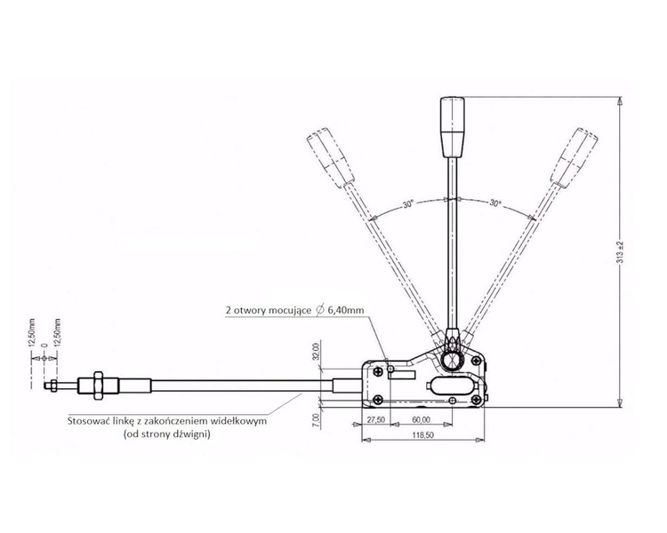 Dźwignia do sterowania rozdzielaczem hydraulicznym na linki widełki 3047