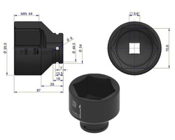 Nasadka udarowa sześciokątna 3/4" 70 mm Waryński