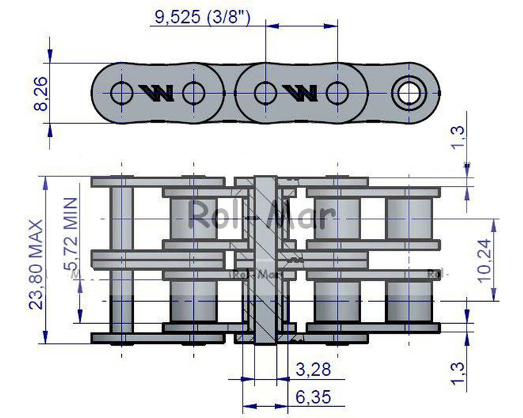 Łańcuch rolkowy 06B-2 (R2 3/8) 5 m Waryński