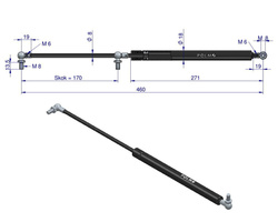 siłownik amortyzator gazowy A=460 B=245 F=300N skok 170, POLMO 5089567