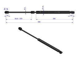 siłownik amortyzator gazowy A=485 B=240 F=100N skok 200, POLMO 3 LATA GWARANCJI