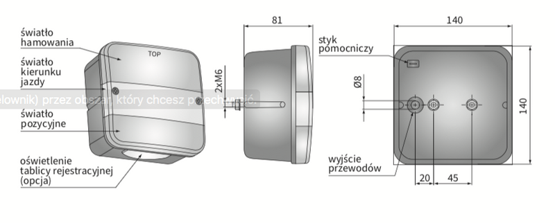 klosz lampy tylnej LT2 WESEM 140x140mm A.41000