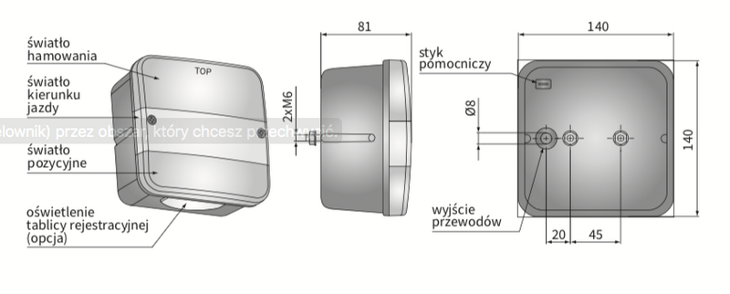 lampa tylna zespolona, sygnałowa amortyzator WESEM LT2.26600 Ursus, Zetor Proxima 140x140mm