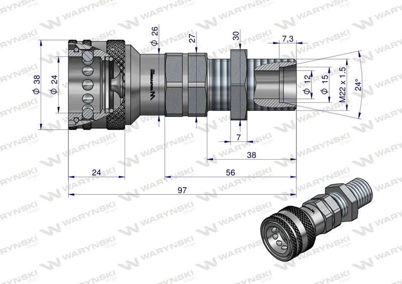 Szybkozłącze hydrauliczne EURO gniazdo long M22x1.5 gwint zewnętrzny