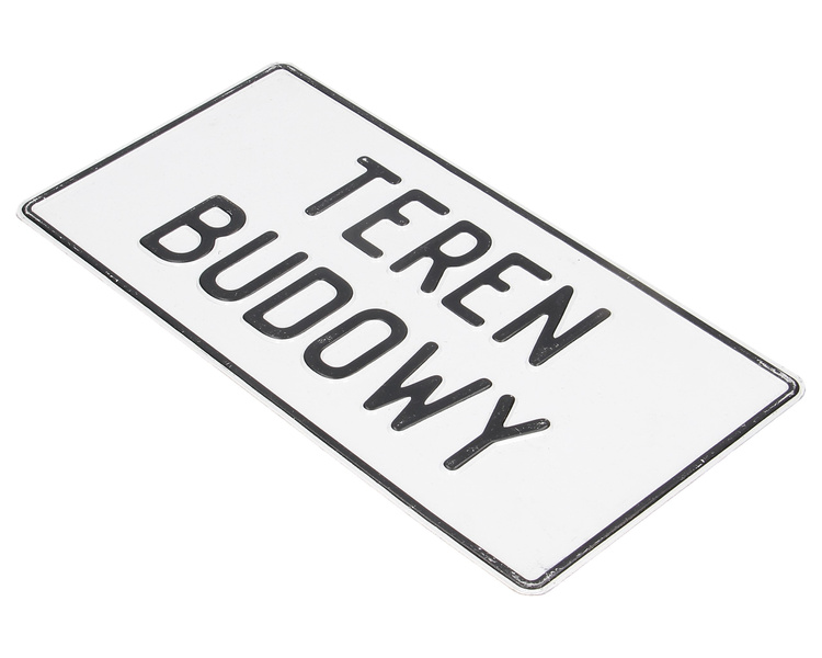 Tablica ostrzegawcza metalowa Teren Budowy biała 28x14 cm