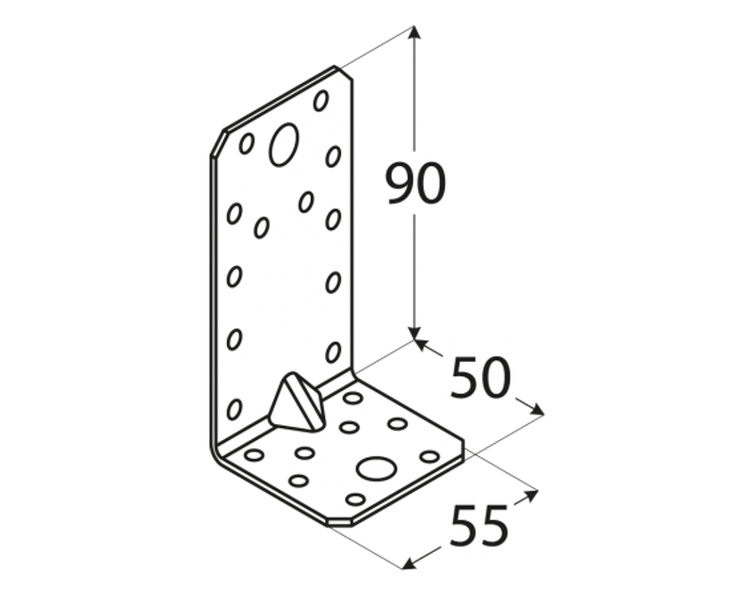 Kątownik łącznik z przetłoczeniem 90x50x55x1,5 dmx