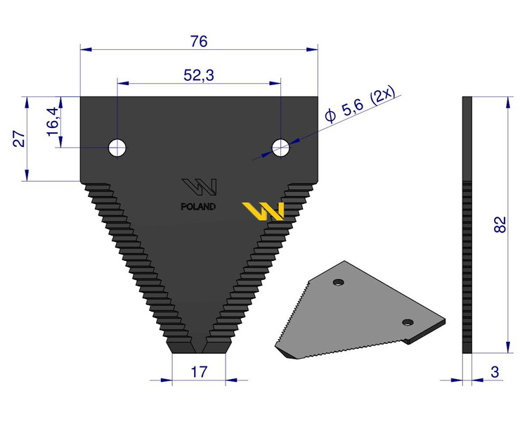 Nóż żniwny 82x76x2.8mm otwór 5.5 D44100000N Case-IH Massey Ferguson WARYŃSKI