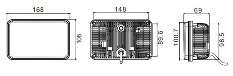 lampa przednia drogowa LED 168x108mm Case, Ford, New Holland 3 funkcje