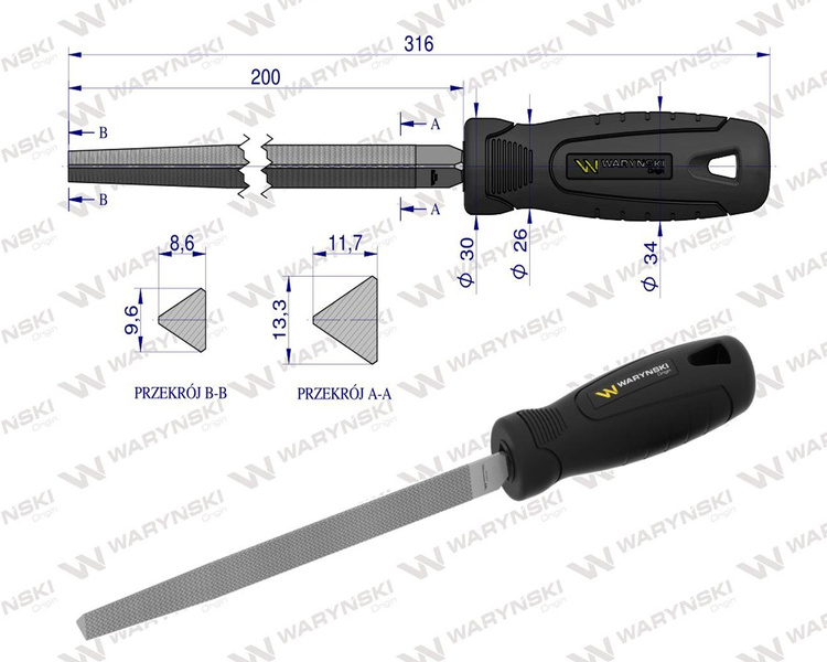 Pilnik do metalu trójkątny 200 mm Waryński